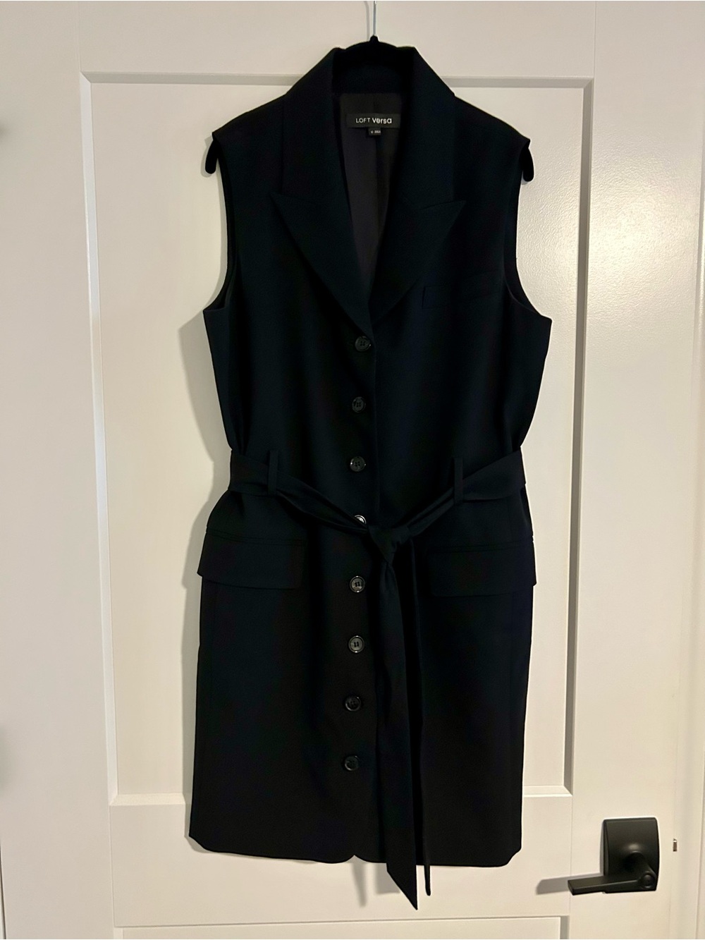LOFT Black Sleeveless Button-Front Midi Dress with Tie Waist